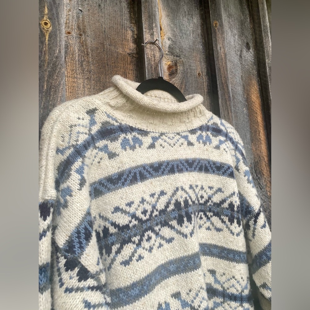 VINTAGE wool blend knit fair isle mock neck oversized sweater large - Picture 7 of 11